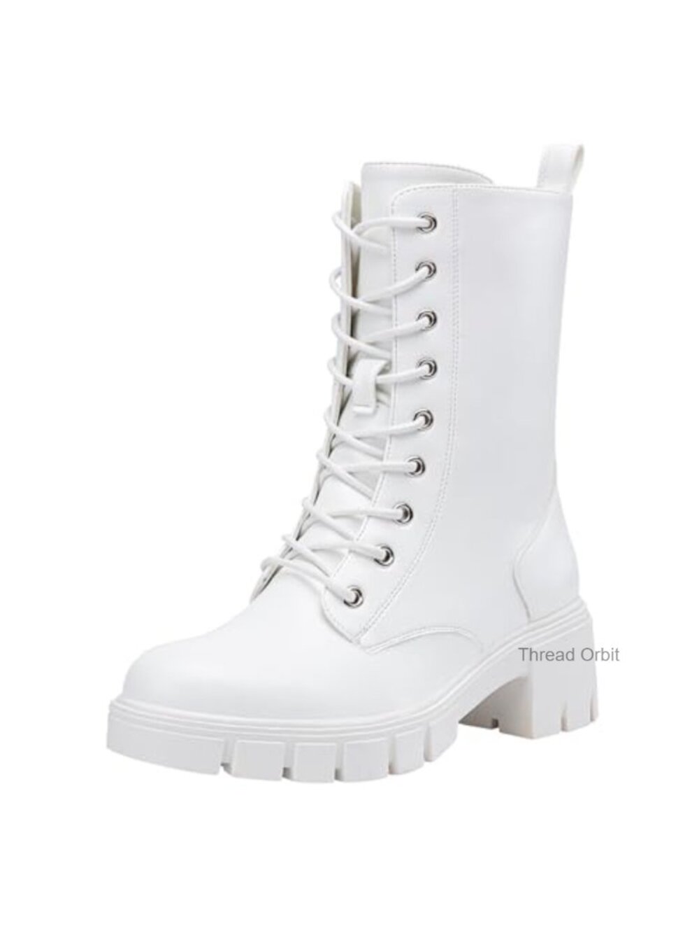 Women's Mid Calf Combat Lace Up Chunky Platform Boots Faux Leather